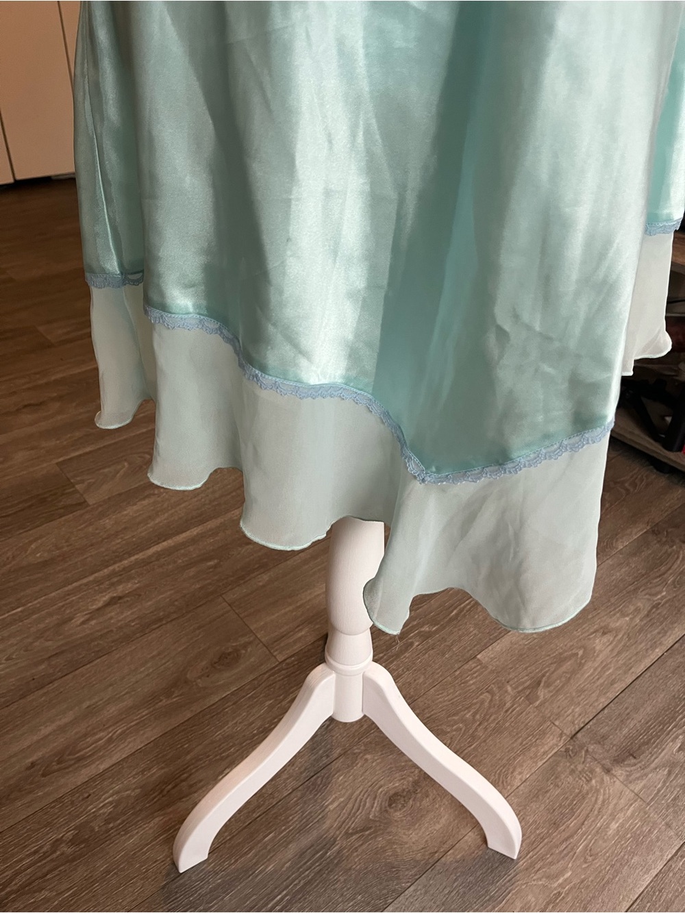 Silky Aqua Lace-Trim Chemise Nightdress - Picture 5 of 9